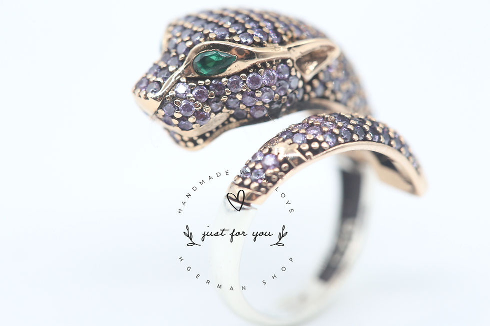 Jaguar Panther Leopard Cat Cubic Zircon Silver Ring