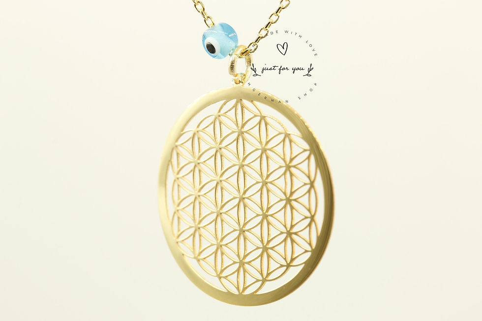Thumbnail: Flower of Life Silver Necklace with Evil Eye, Gold