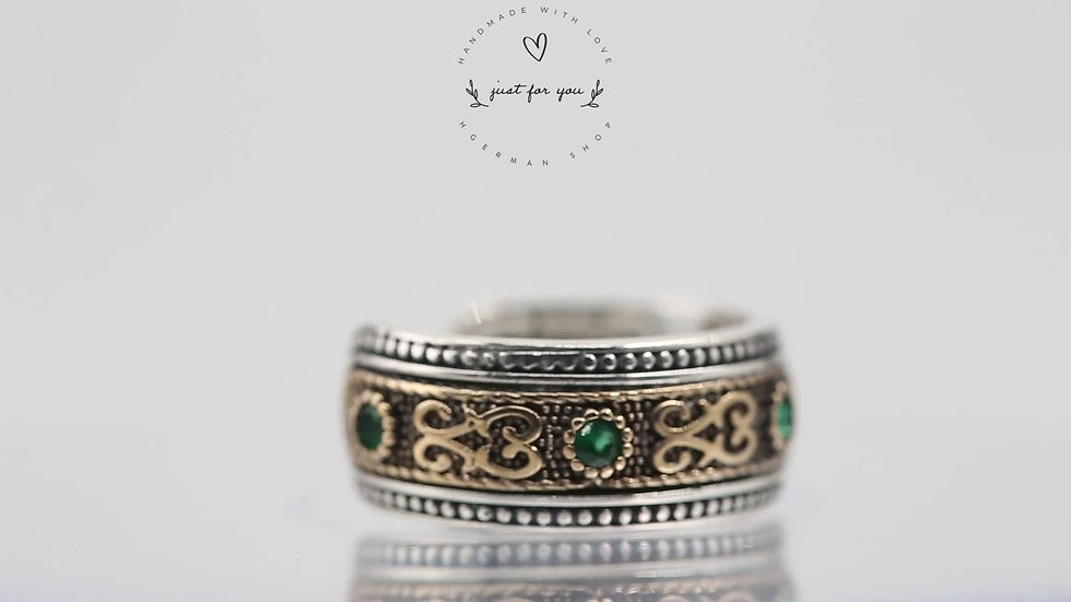 Miniatura: Sterling Silver Adjustable Ring, Handmade Ring, Emerald and Turquoise Ring