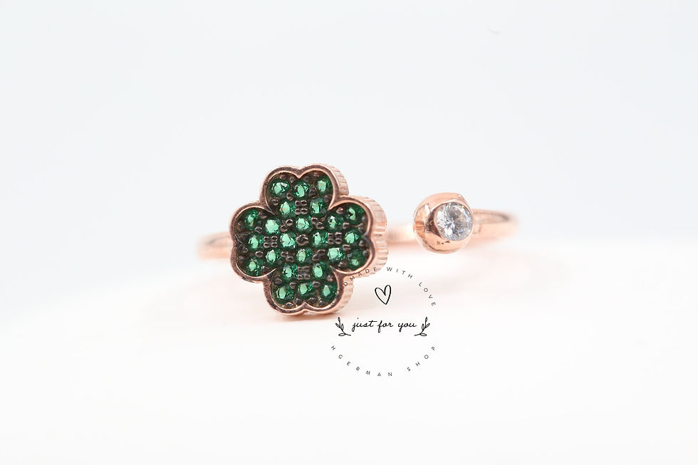 Thumbnail: Four Leaf Clover Silver Ring, Adjustable Rose Gold