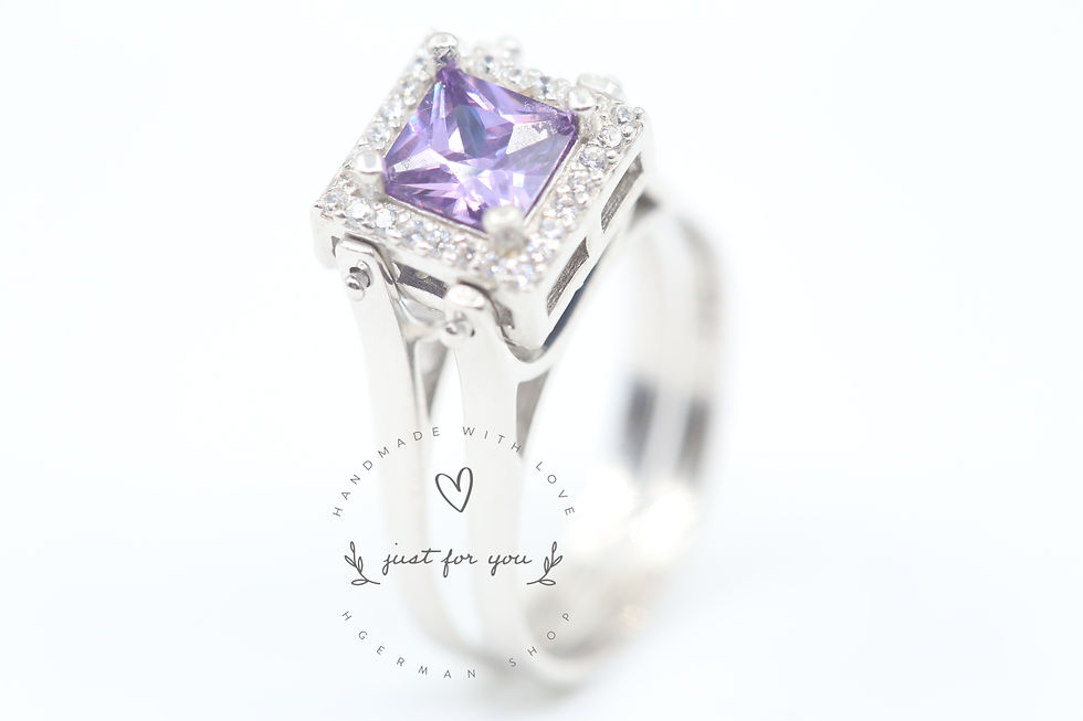 Thumbnail: Reversible Ring, Square Cut Sapphire and Amethyst 2 Band Ring, Two in a One Ring