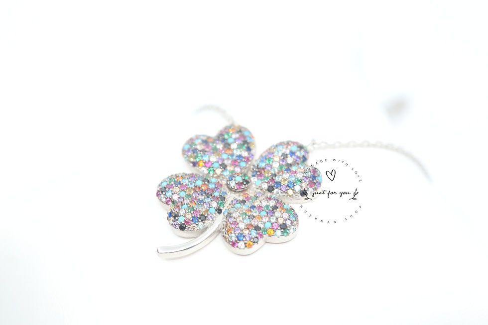 Thumbnail: Four Leaf Clover Multi Stone Design Silver Necklace