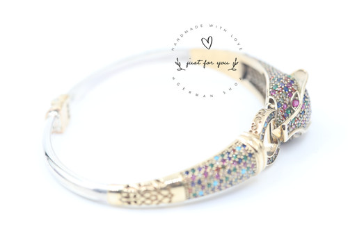 Jaguar Panther Leopard Cubic Zircon Bracelet, Sterling Silver - Main Image