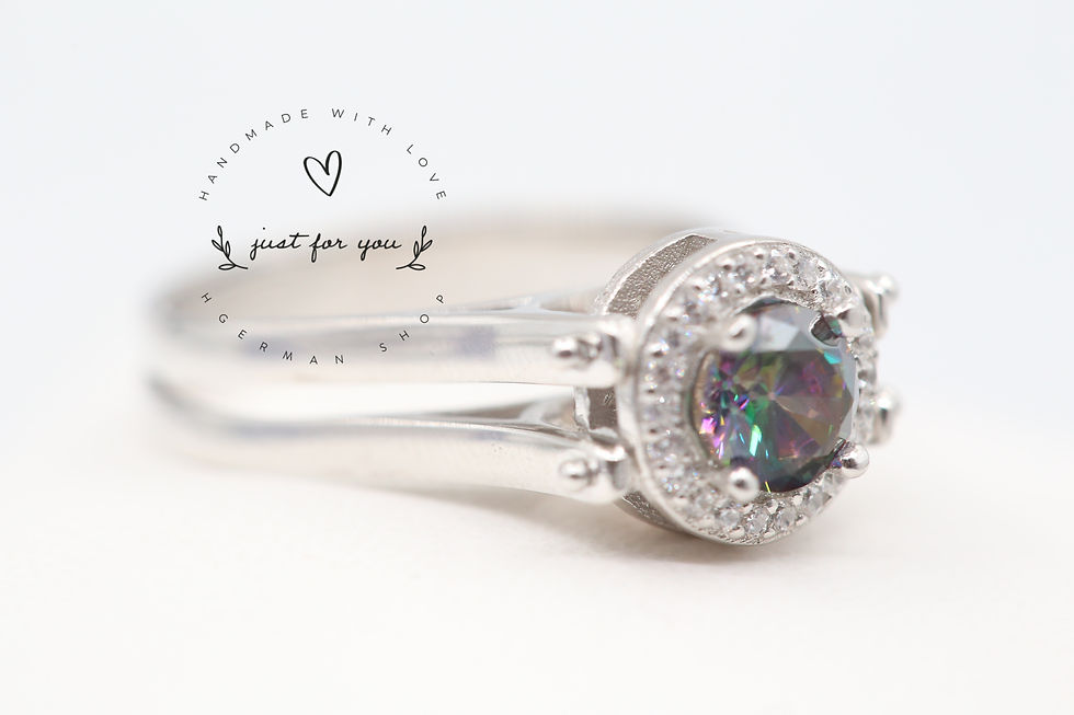 Thumbnail: Reversible Ring, Round Cut Mystic Topaz and Honey 2 Band Ring, Two in a One Ring