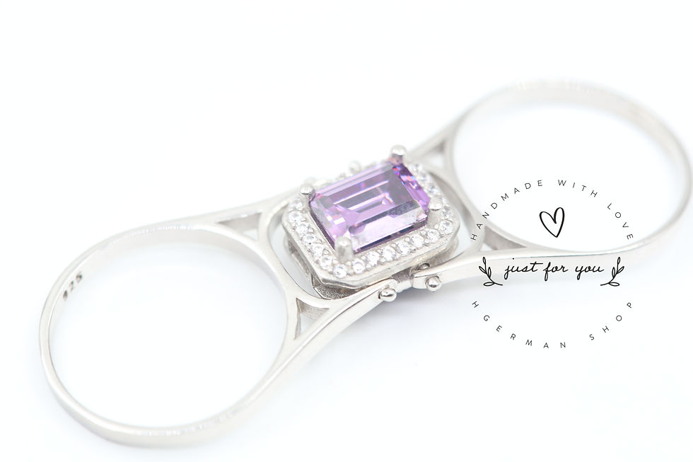 Thumbnail: Reversible Ring, Emerald Cut Sapphire and Amethyst 2 Band Ring, Handmade Jewelry