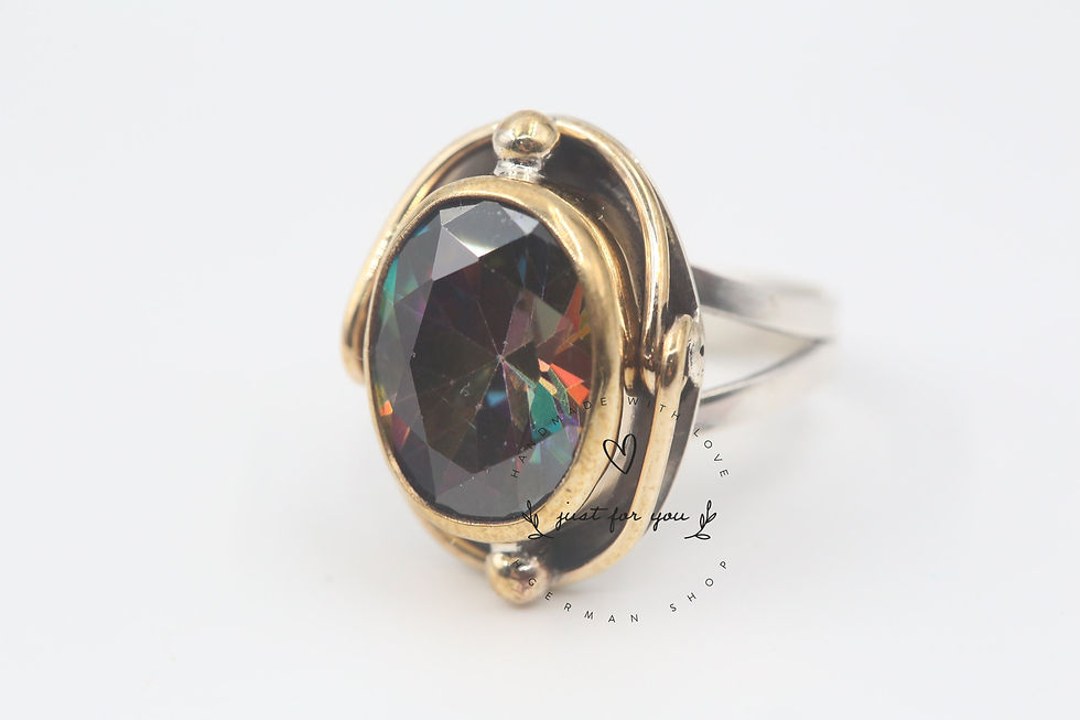 Thumbnail: Handmade Mystic Topaz Sterling Silver Ring, Ottoman Hurrem Design, Adjustable