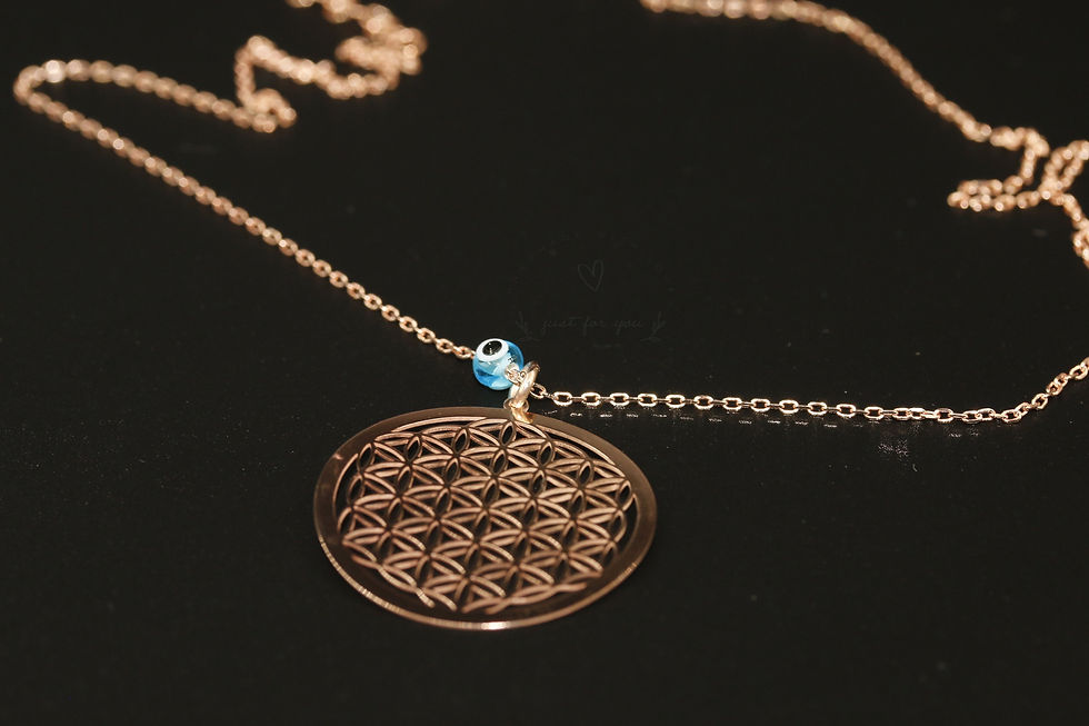 Thumbnail: Flower of Life Silver Necklace with Evil Eye, Rose Gold