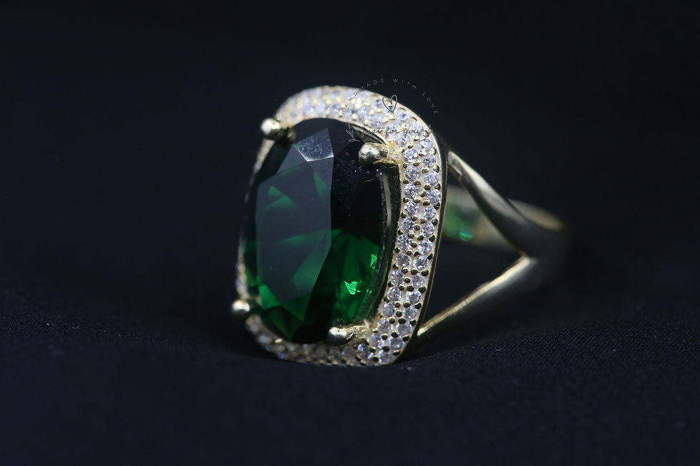 Thumbnail: Handmade Emerald Sterling Silver Gold Ring, Ottoman Hurrem Design