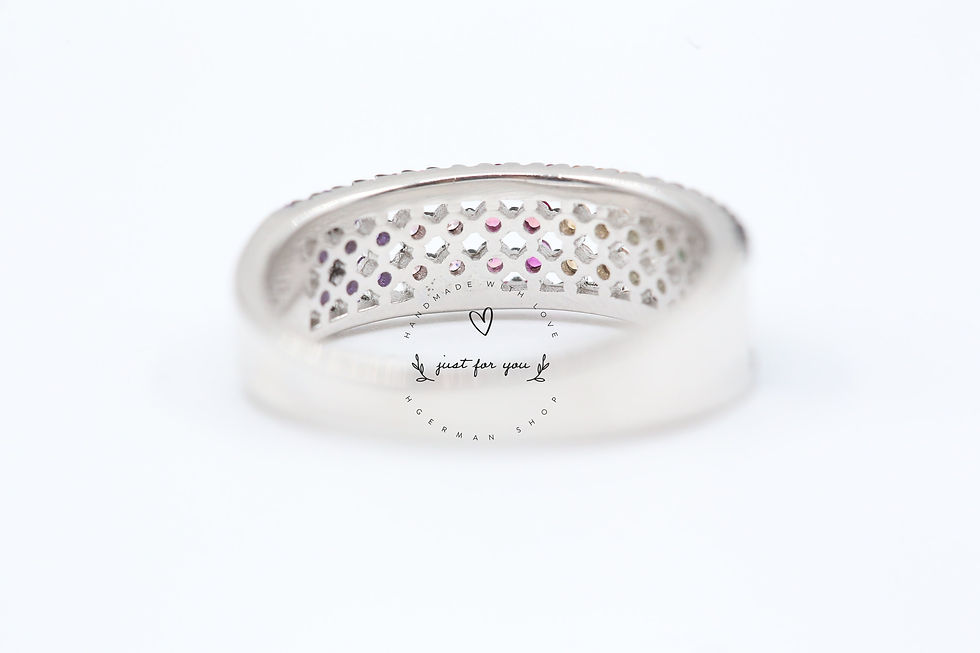 Thumbnail: Colored Gemstone Silver Ring, Multi-Color Rainbow