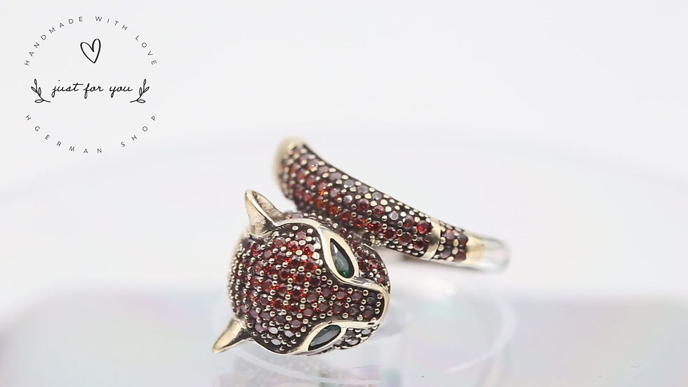 Thumbnail: Jaguar Panther Leopard Cat Cubic Zircon Ring, Sterling Silver Ring, Handmade