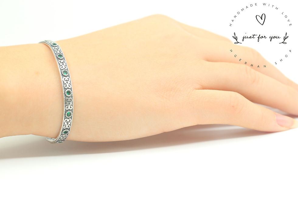 Miniatura: Emerald Sterling Silver Bracelet, Handmade Jewelry, Ottoman Design