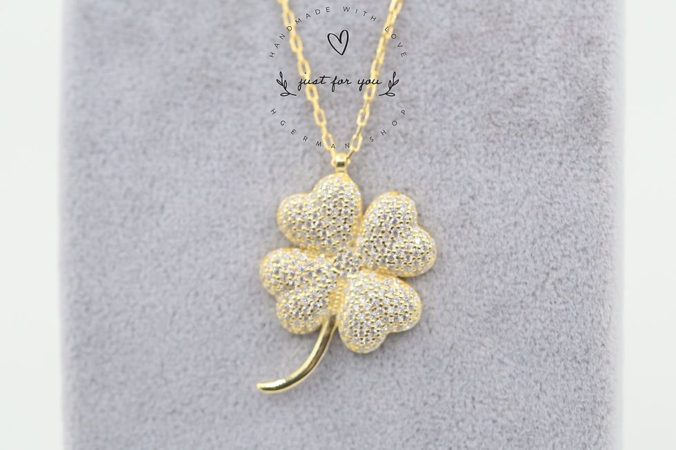 Thumbnail: Four Leaf Clover Gold Plated Silver Necklace, Handmade Jewelry