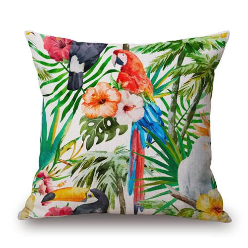 Miniature : Tropical Plant Hibiscus Flower Pillow Case Parrot Cushion Cover
