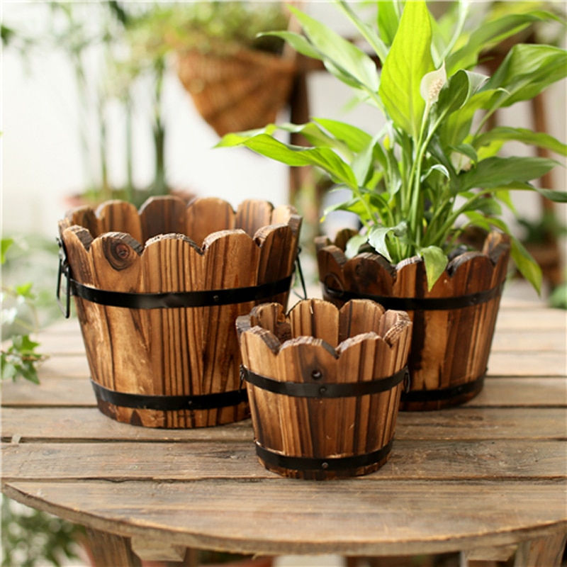 Miniatura: Vintage Wood Vase Bucket  for  Home or  Garden