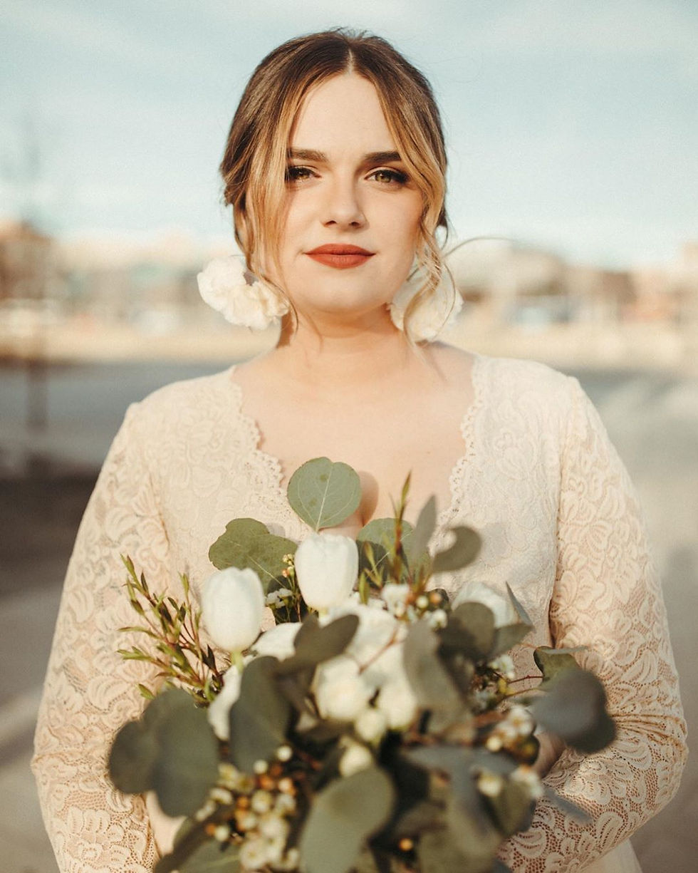 Thumbnail: Curve & Plus Size Champagne Lace & Tulle Wedding Dress #1125