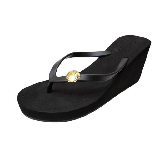 Miniatura: Gold Shell - Studs Charm Women's High Wedge Flip Flops Sandal