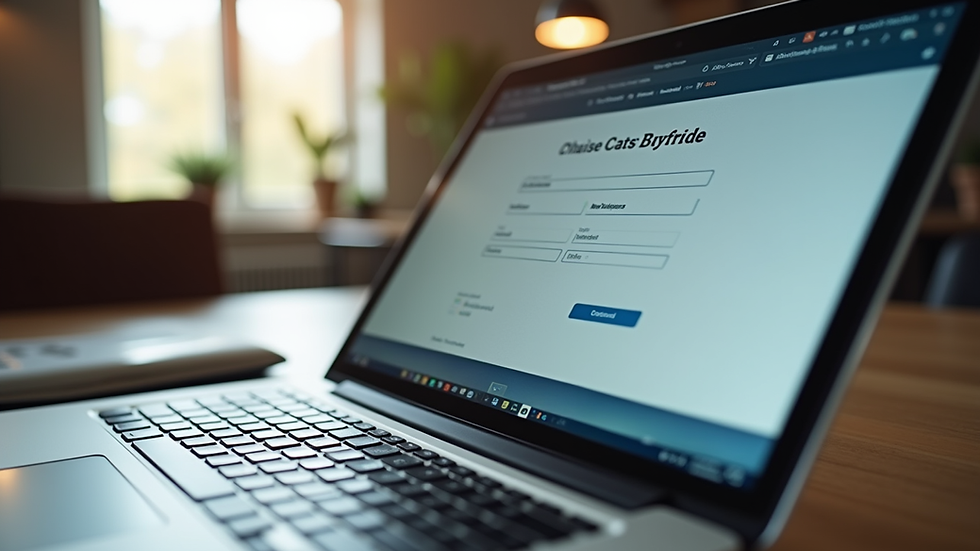 Eye-level view of a laptop screen showing an online business registration form