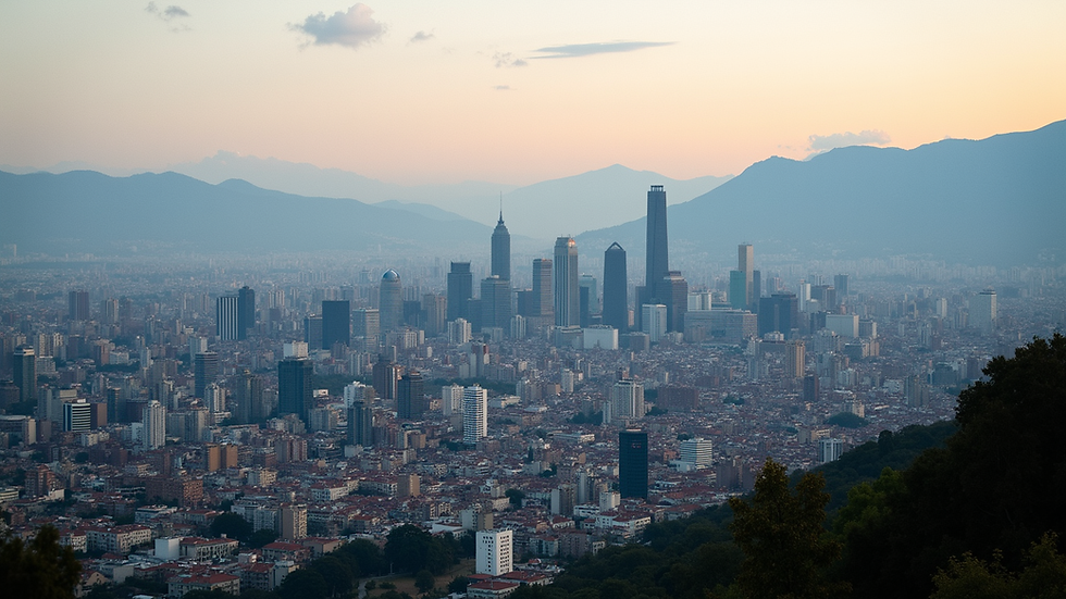 Vista panorámica de Santiago con edificios y actividad económica