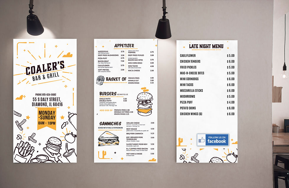 Coaler's Bar & Grill Menu