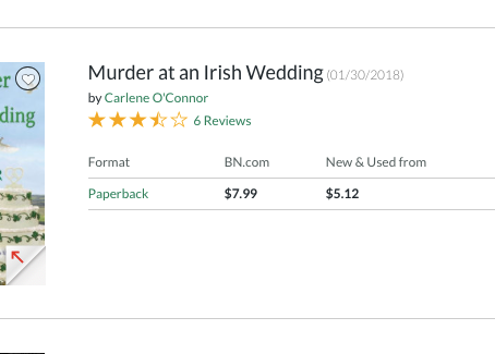 Murder in an Irish Wedding #18 on Barnes and Noble Mass paperback bestsellers list.