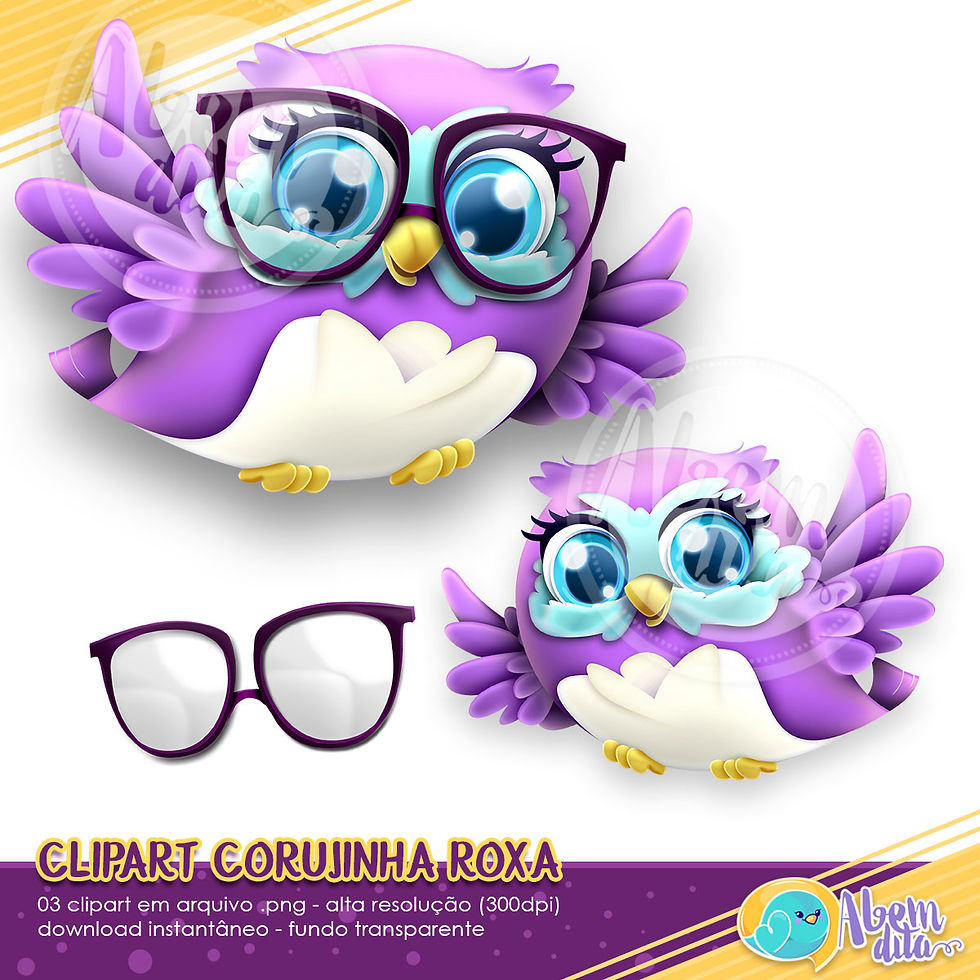 Miniatura: Kit Corujas Coloridas - Clipart