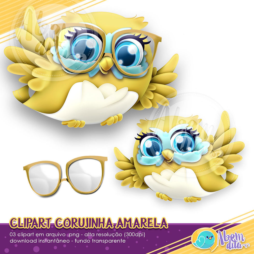 Miniatura: Kit Corujas Coloridas - Clipart