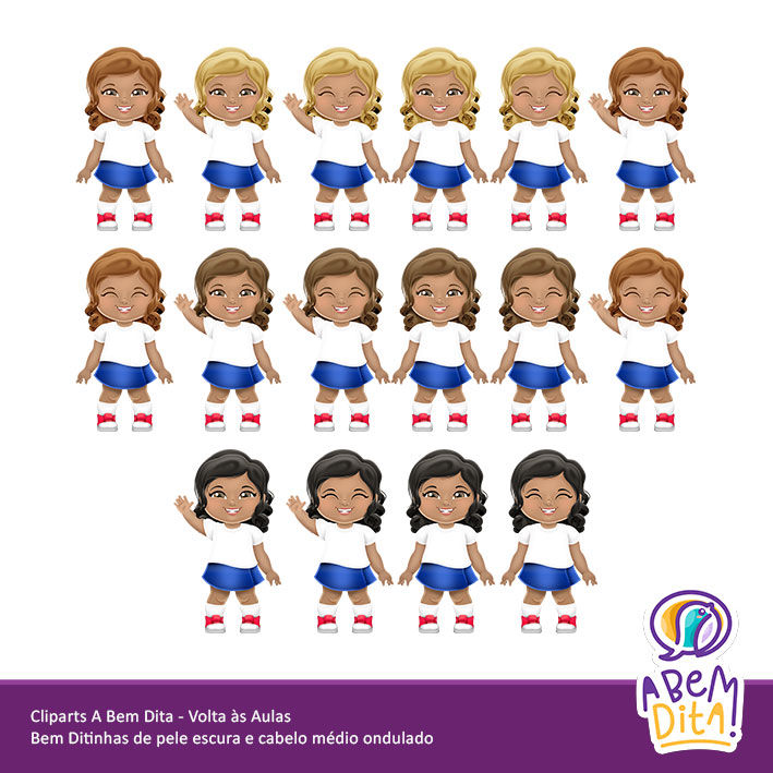 Miniatura: Volta às Aulas - Meninas - Pele Escura - Cabelo Médio