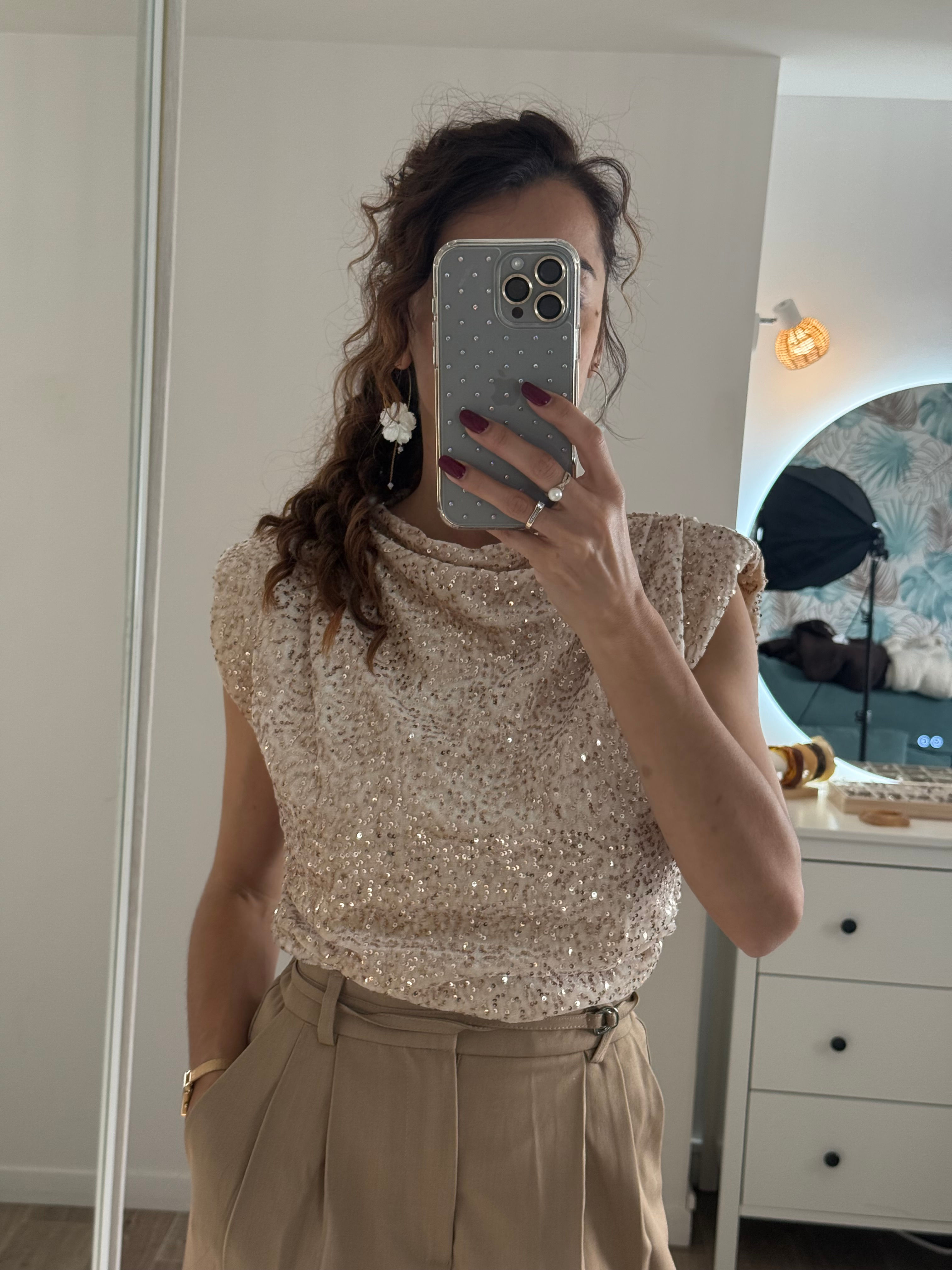 Haut velours à sequins femme