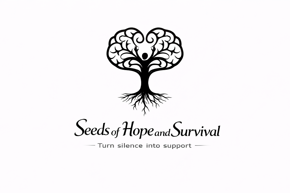 Seeds of Hope and Survival logo, 'Turn silence into support'