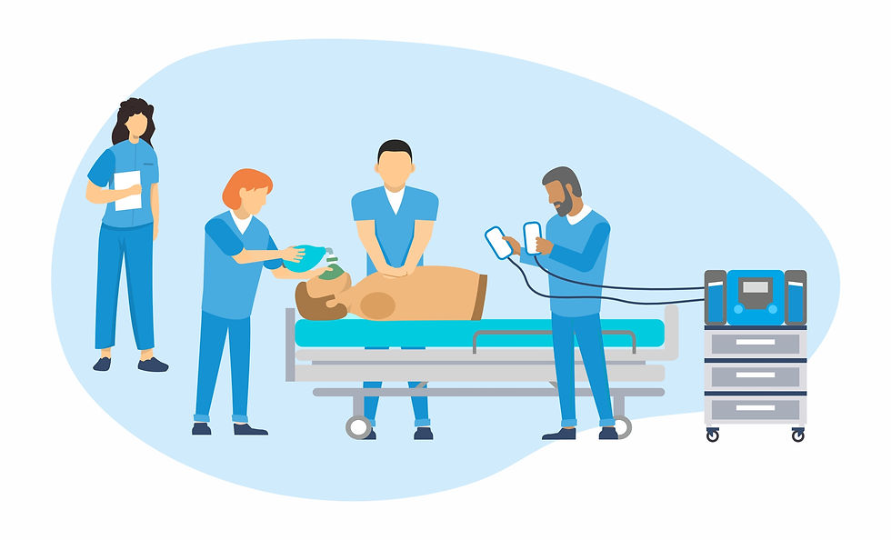 Eye-level view of a medical professional performing CPR on a training mannequin