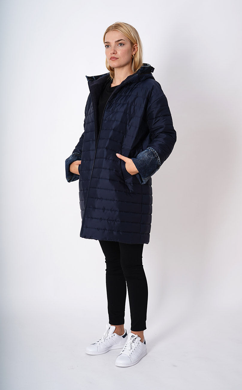 Thumbnail: Reversible Coat in Wool/Jeans Mix 