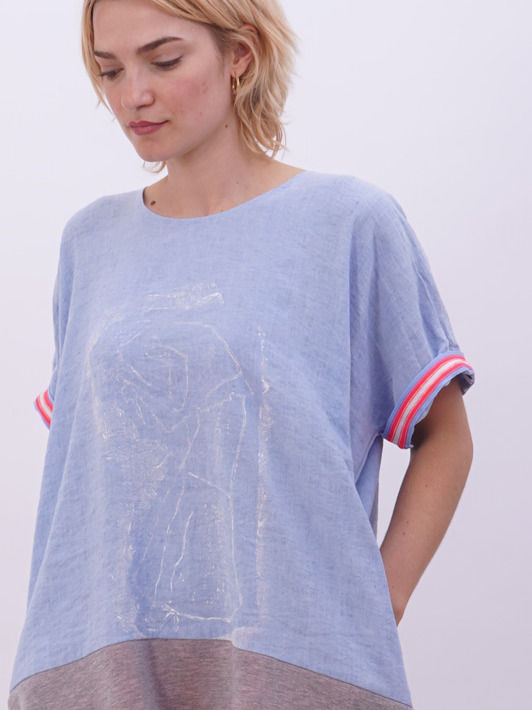 Thumbnail: Printed Dress in Linen and Jersey