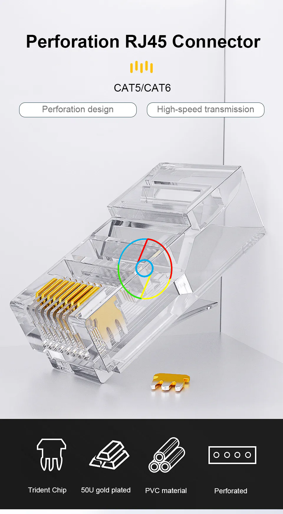 Miniature : 50/100Pcs RJ-45 network cable module crystal plug CAT-5/5e Ethernet  connector