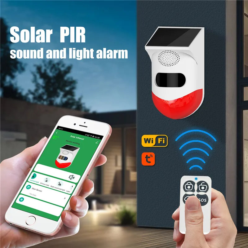 Thumbnail: Tuya WiFi Solar Powered Infrared Motion Sensor Detector Siren Strobe Alarm Syste