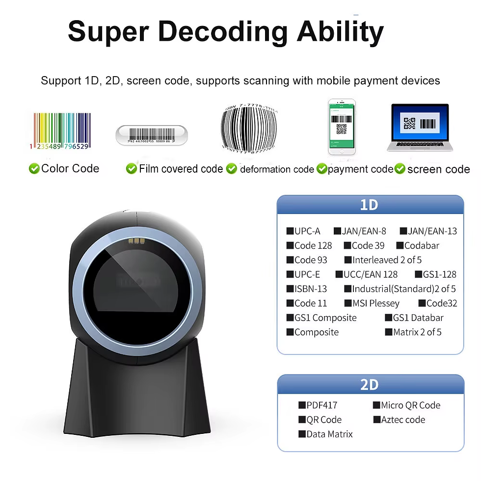 Miniatura: Desktop QR Barcode Scanner 1D 2D Scanner USB Wired Barcode Reader Cash register