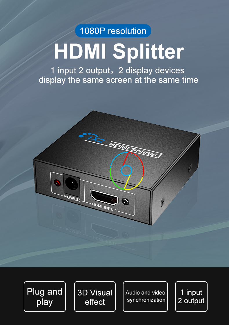 Miniatura: HDMI Splitter 1x2 Full HD 1080P HDMI Video Distributor 1 in 2 out Display