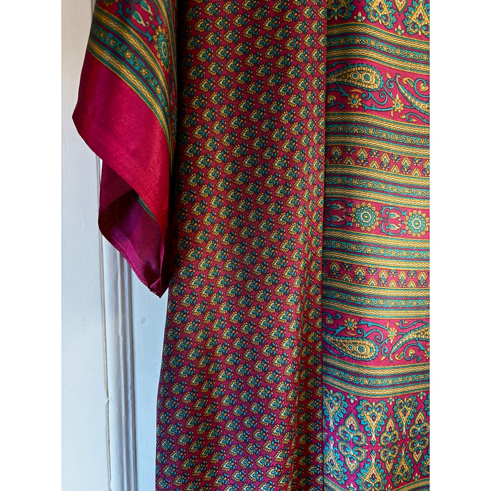 Thumbnail: Dark Fuschia Pink mid-length silk kimono front view sleeve