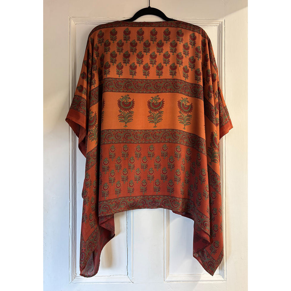 cropped Handmade Burnt Orange Indian Silk Draped Kimono back view