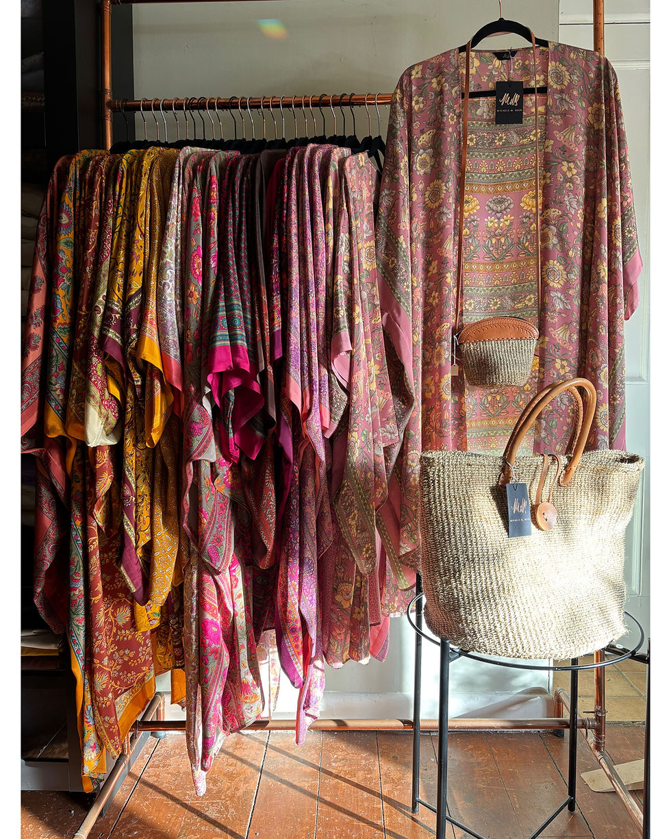 Thumbnail: Antique Rose Pink and Butter Yellow Floral Silk Kimono selection