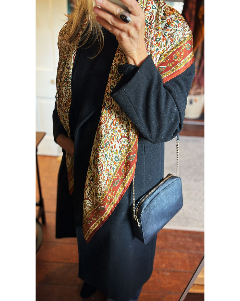 Thumbnail: Handmade Ivory and Rust Indian Silk Scarf with coat