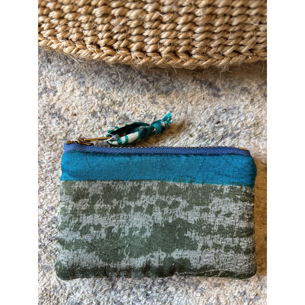 Handmade Khaki and Teal Indian Silk Mini Purse