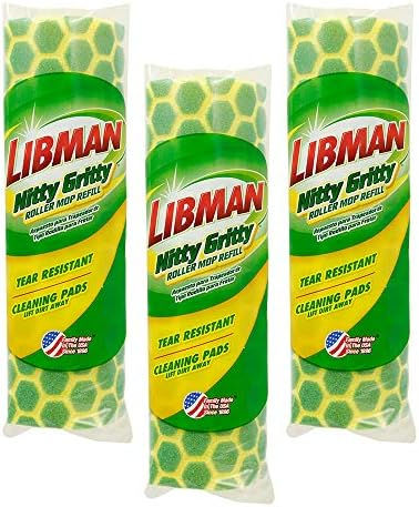 Libman Nitty Gritty Roller Mop Refills 3-Pack – green and yellow replacement heads for multi-surface floor cleaning.