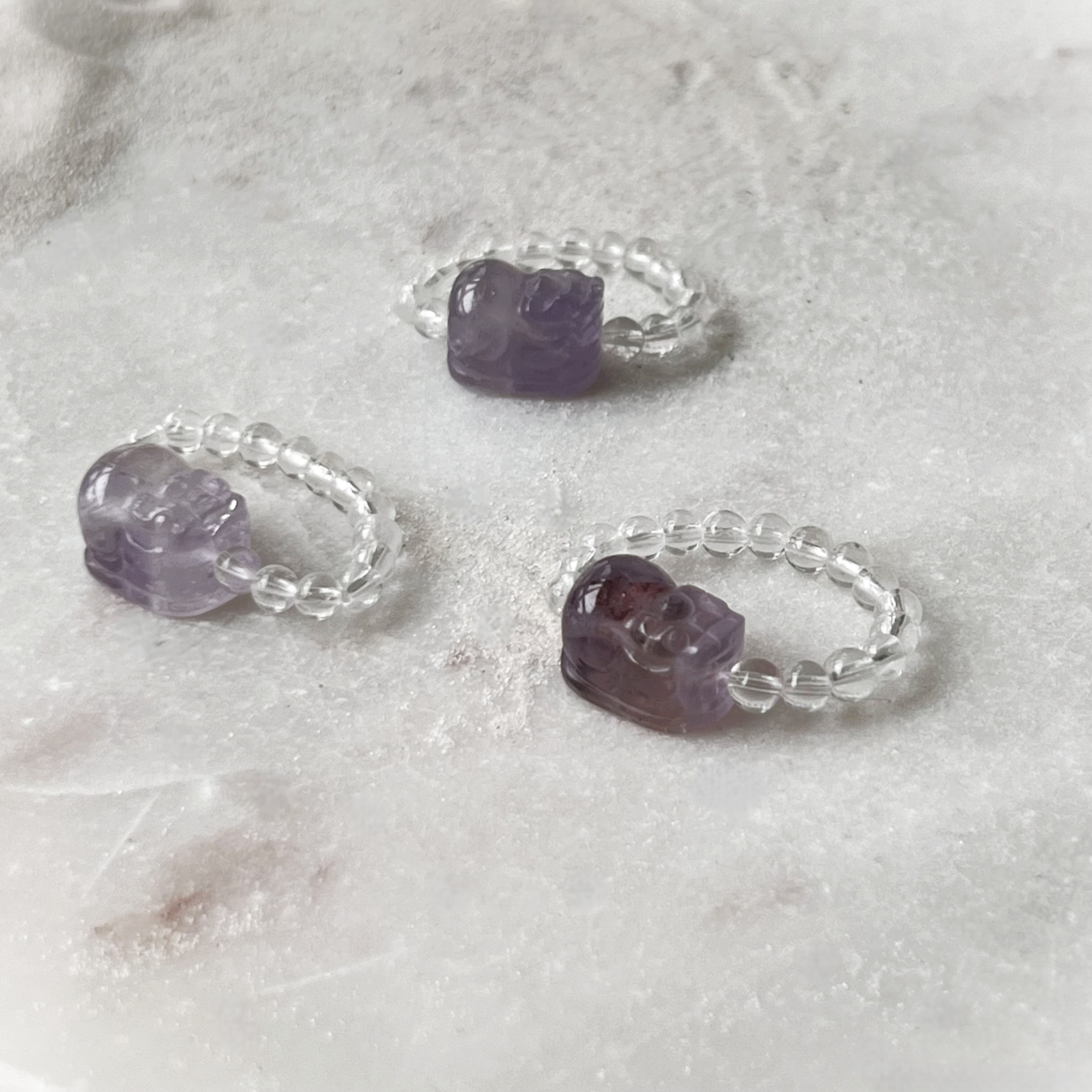 Amethyst Pixiu Bead Ring - Clear Quartz