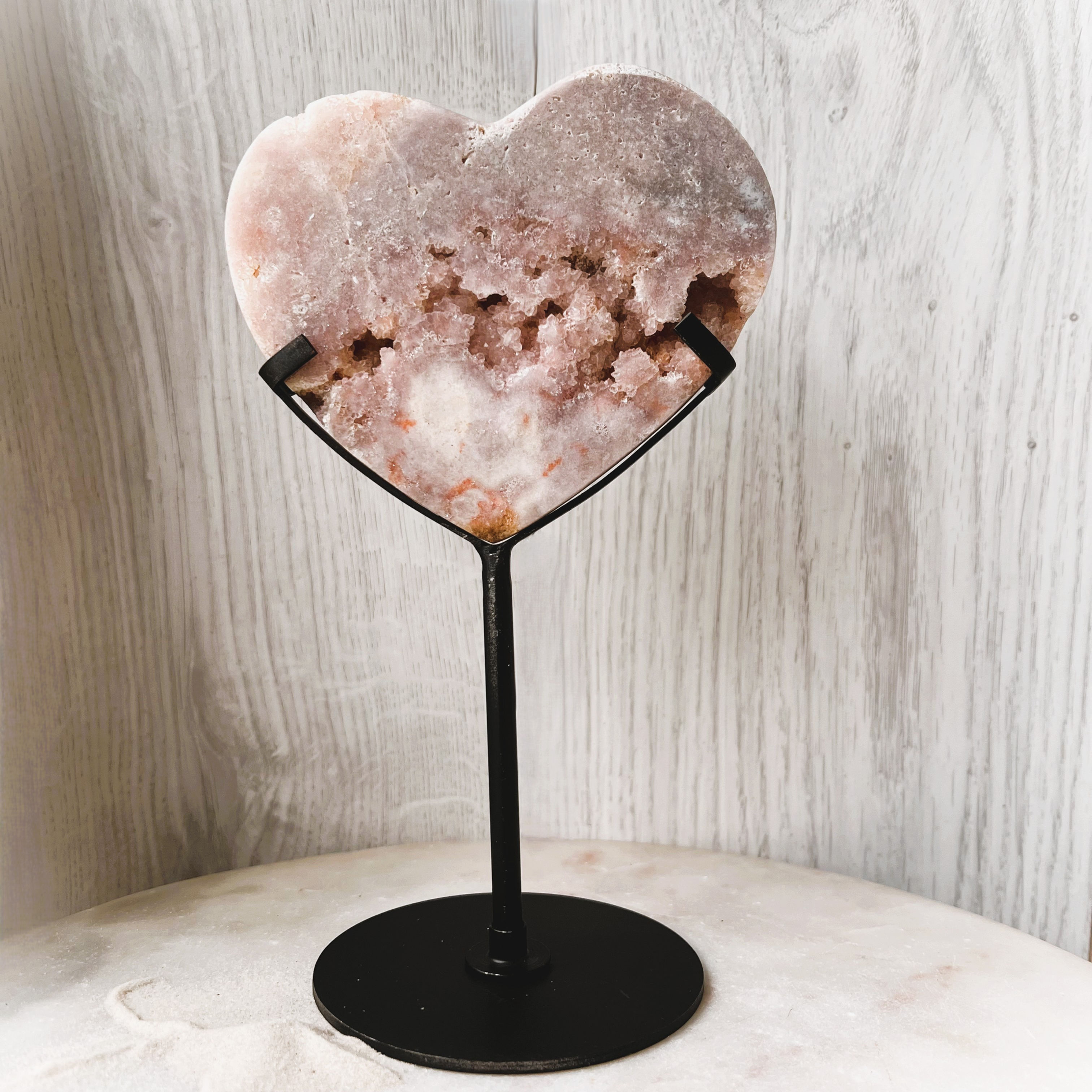 Large Pink Amethyst Heart on Stand