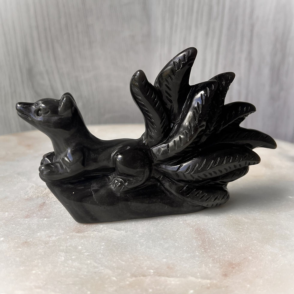 Thumbnail: Silver Sheen Obsidian Nine Tailed Fox - Resting Pose