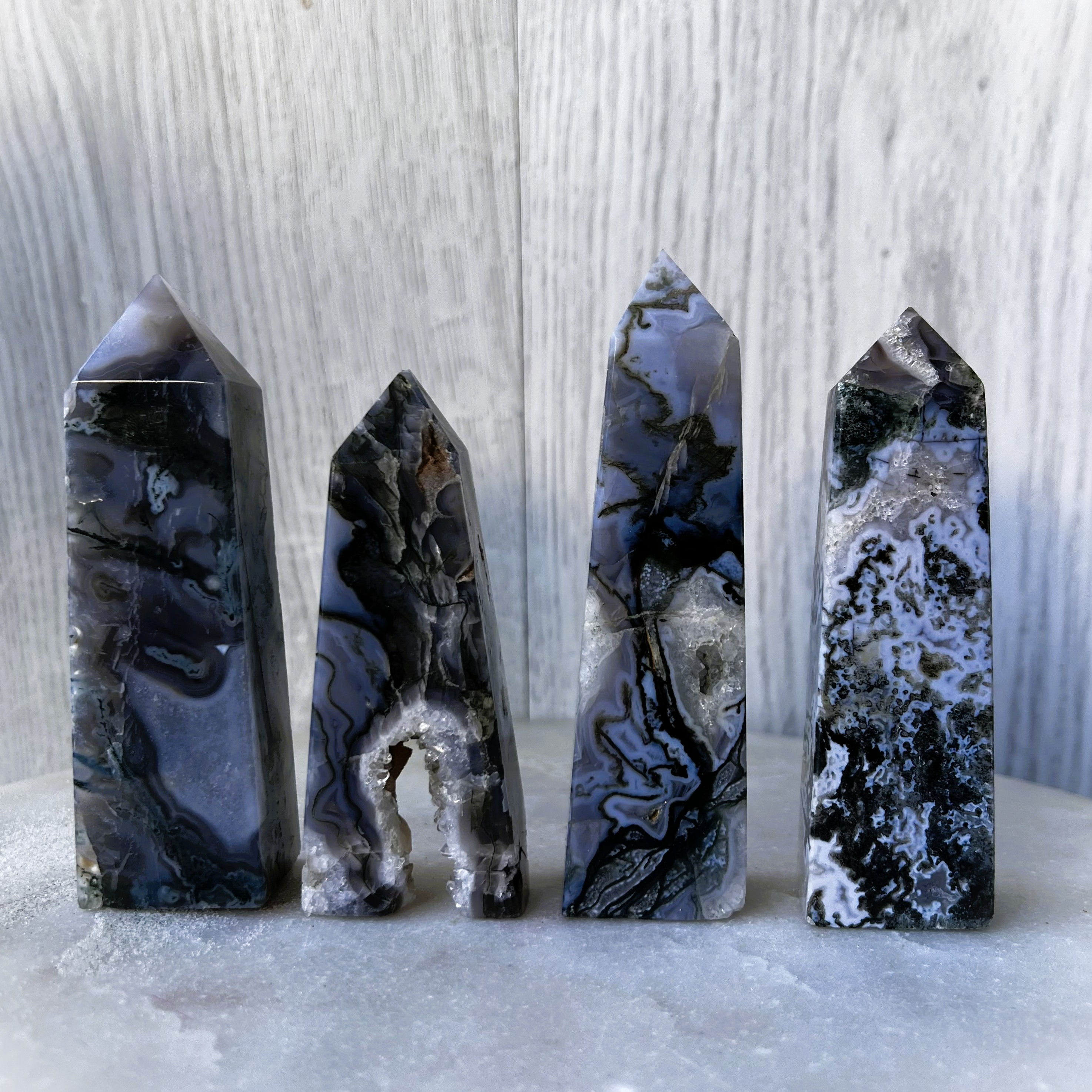 Blue Moss Agate Tower