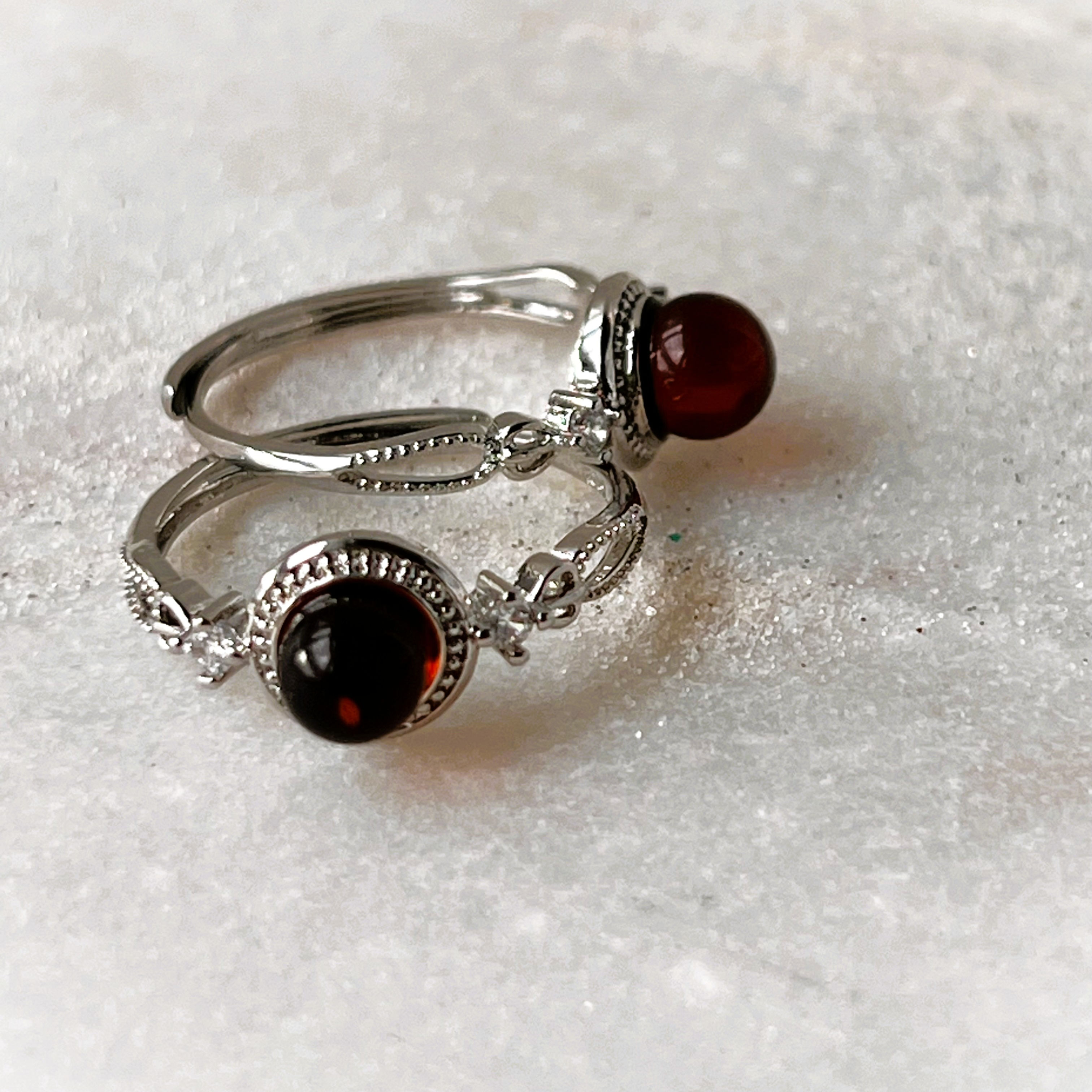 Pressed Blood Amber Adjustable Ring