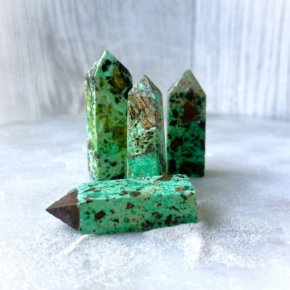 Thumbnail: Small Chrysocolla in Quartz Tower
