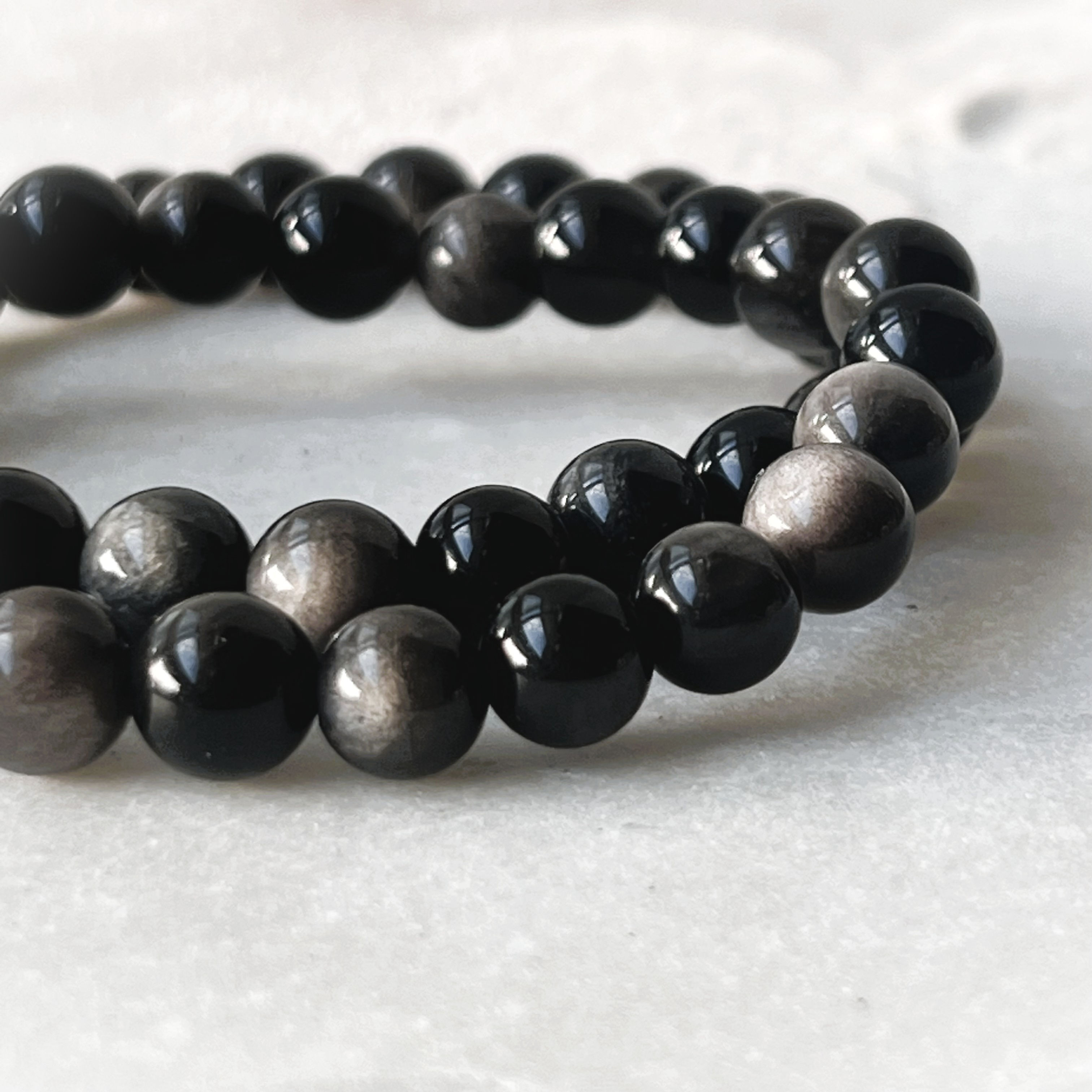 Silver Sheen Obsidian Bead Bracelet