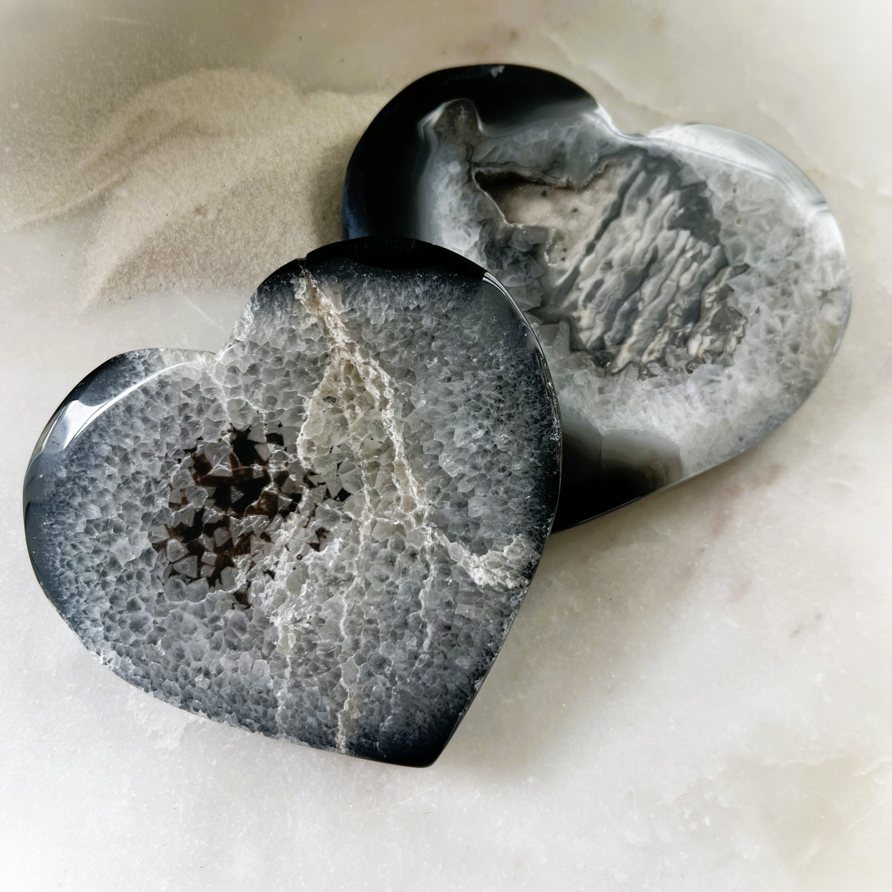 Large Black Lace Agate Heart